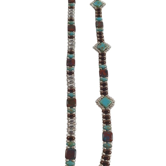 Women Boho Beaded Necklace Three Pattern Jewelry 21 Inch Length Gem Beach Core - Picture 3 of 5